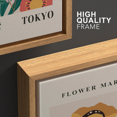 «NYC London Colorful Flower Market Abstract Floral & Botanical», reproduction d'art encadrée sur toile 3 pièces