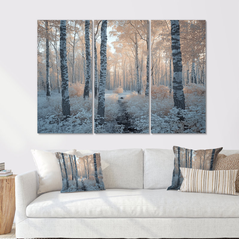«Winter Birch Woods Forest Photo II - Winter Landscape», ensemble de reproduction d'art mural, Toile tendue