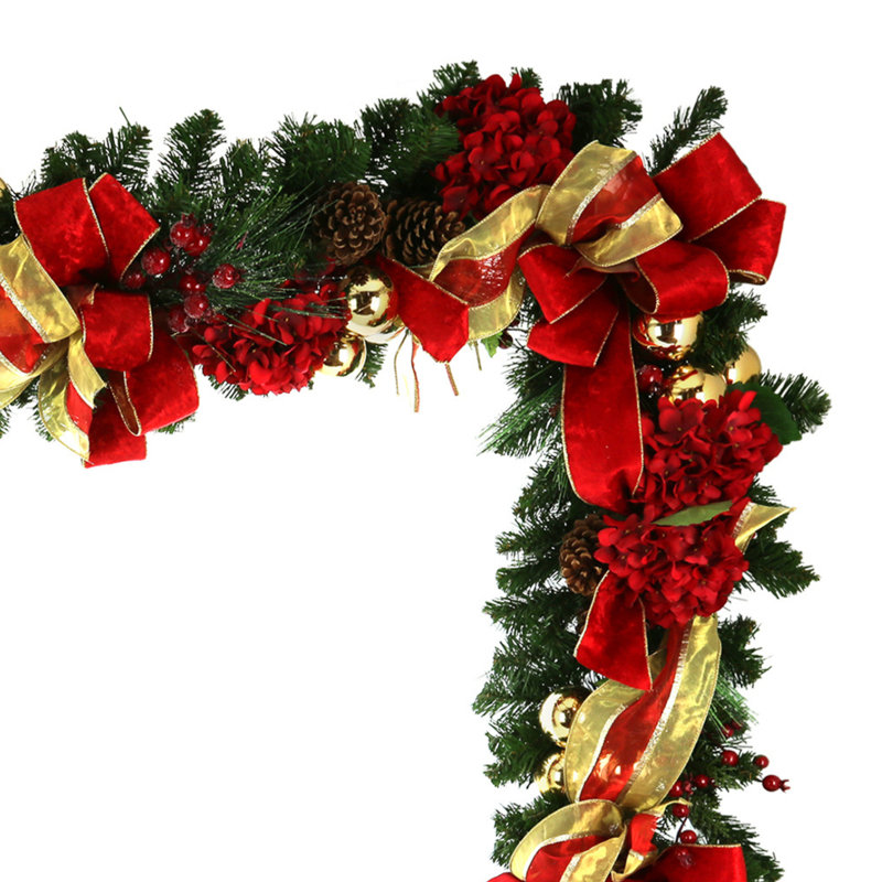 9' Holiday Garland With Hydrangeas, Ornaments And Bows