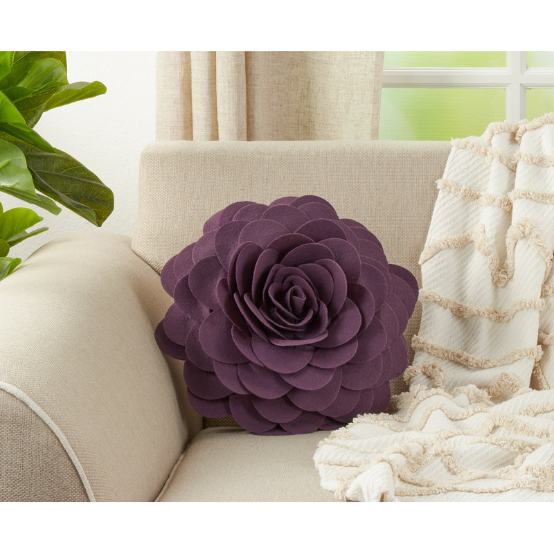 Violet Felt Flower Design Square Throw Pillow, 16 inches