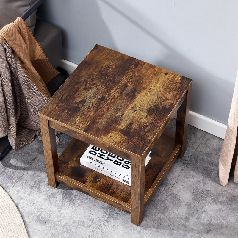 Table de bout à 2 niveaux avec tablettes de rangement, Brun rustique