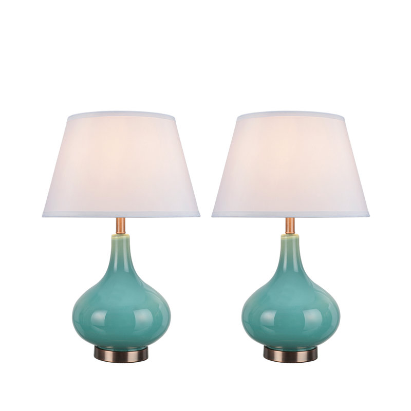 Foxworth Glass Table Lamp Lamp, Turquoise/White