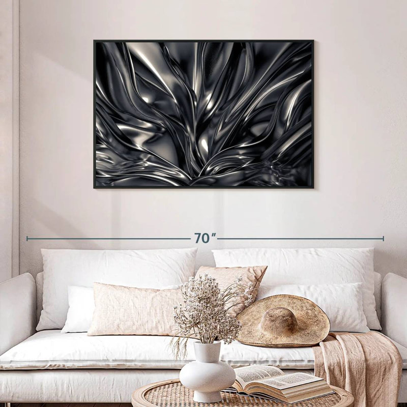 Avery abstrait noir et argent, H 29 po x l 43 po