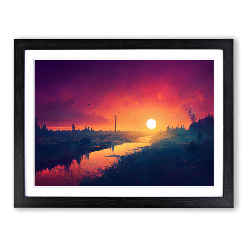 City Sunset - Framed Print, 25cm H x 34cm W x 2cm D, Black Framed