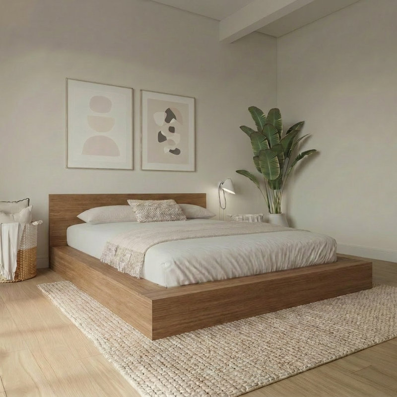 Makoa Low Platform Bed Set, Queen, Brown