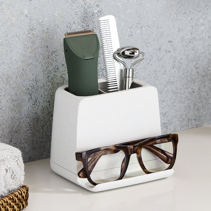 Polished White Freestanding Toothbrush Holder with Phone Stand