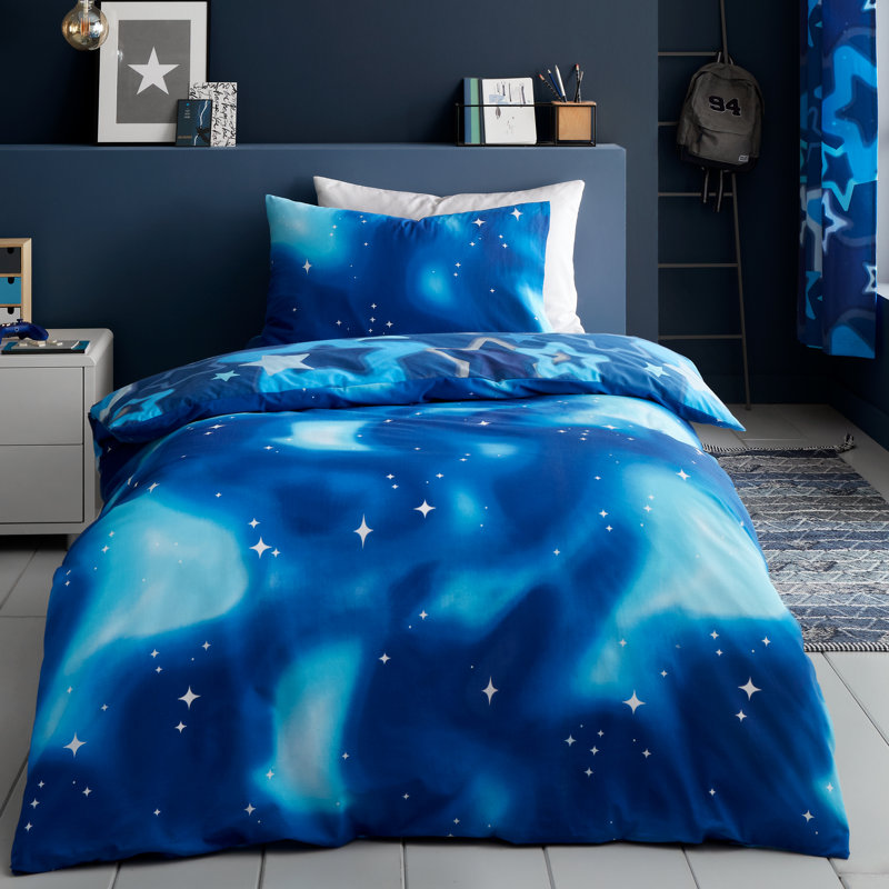 Ombre Stars Reversible Duvet Cover Set, Double Duvet Cover + 2 Standard Pillowcases, Blue