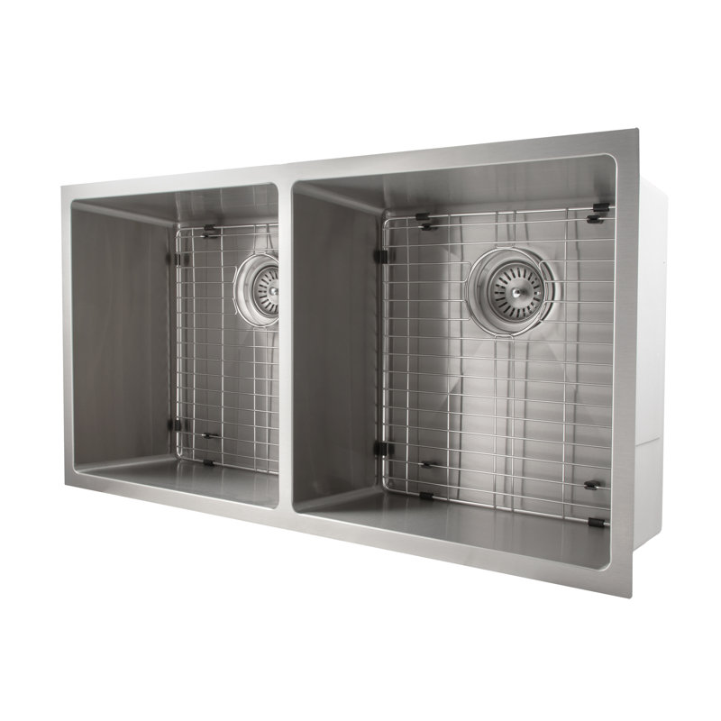 36" L x 19" W Double Basin Undermount Kitchen Sink with Basket Strainer