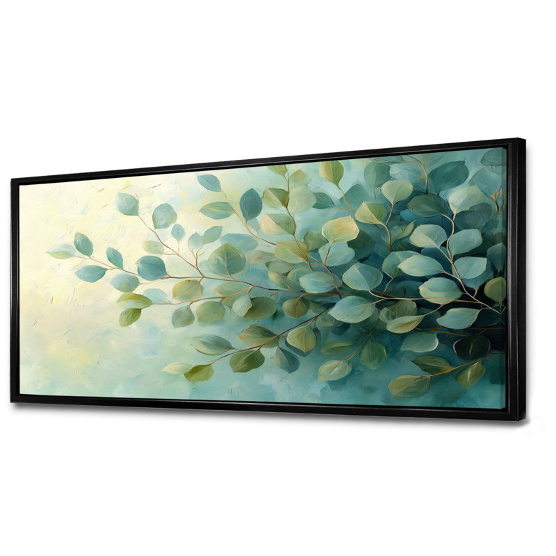 «Eucalyptus Leaves Dance Of The Foliage I», art mural pour salon, H 28 po x l 60 po, Impression encadrée flottante, Noir