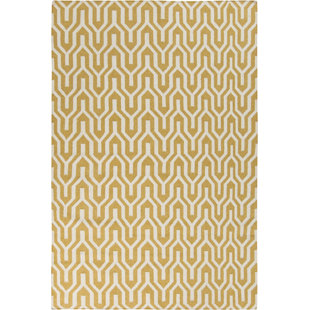 Irving Place Geometric Handwoven Wool Orange Area Rug