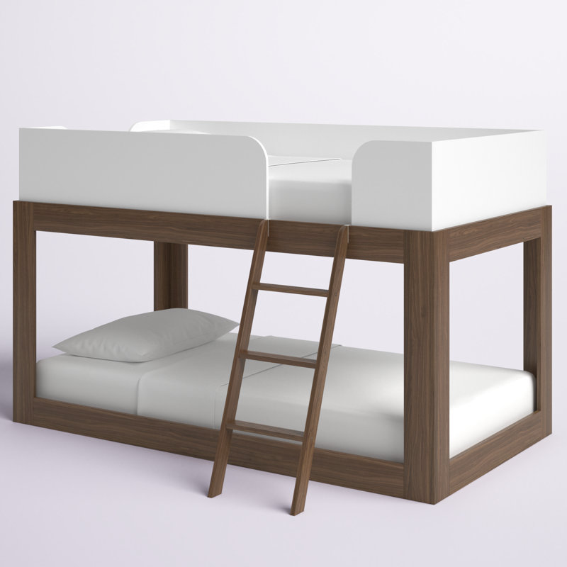 Lit superposé simple en bois massif Ambur, Blanc / noyer