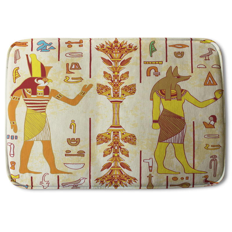Aiva Non-Slip Bath Rug, Yellow/Orange Geometric Shapes 2