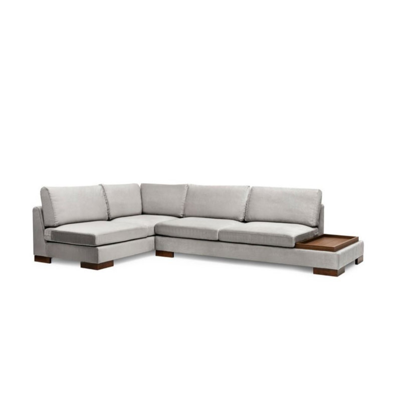 Stylish Corner Sofa, Light Grey, 76.0 x 123.2 x 31.5 inches | Beech Wood & Chipboard Frame, 100% Polyester Fabric | Soft Foam & Feather Cushions, 2 Portable Pillows Included | Scandinavian Design for Modern Living Spaces