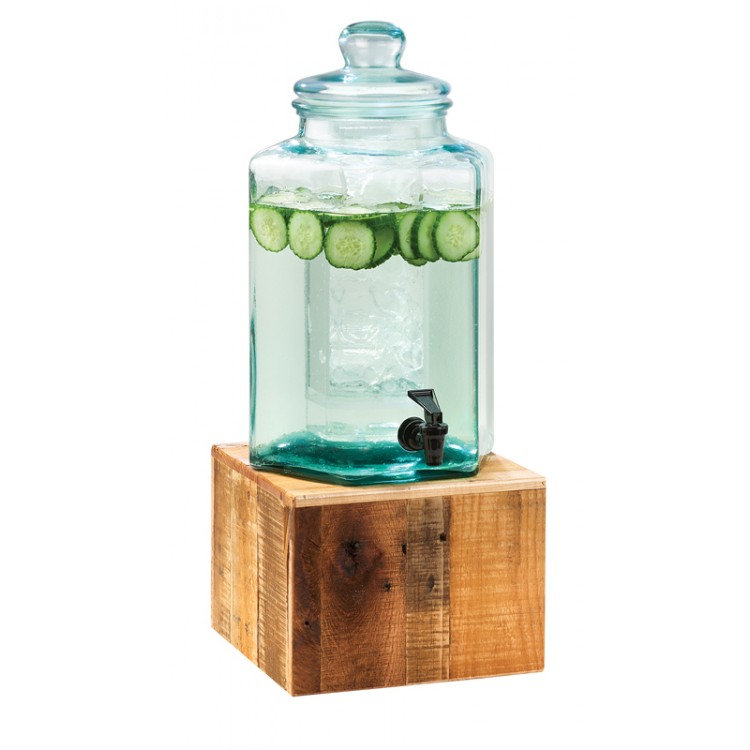 Madera 2 Gallon Vintage Glass Beverage Dispenser with Wooden Base and Ice Chamber