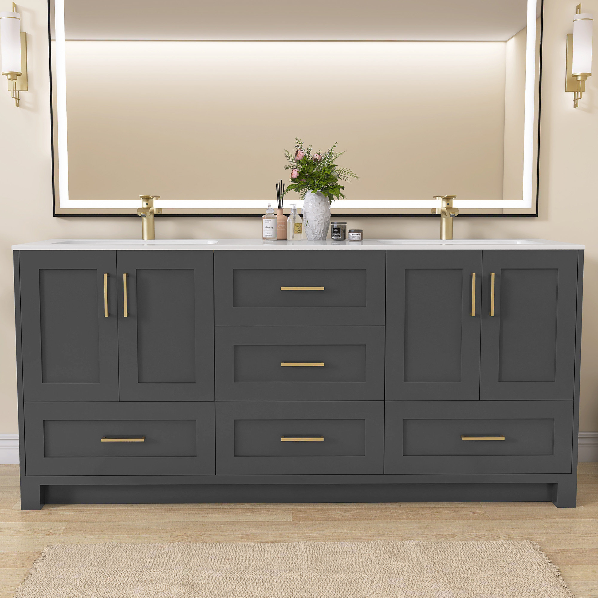 Mercer41 Bielawski 72'' Double Sinks Freestanding Bathroom Vanity ...