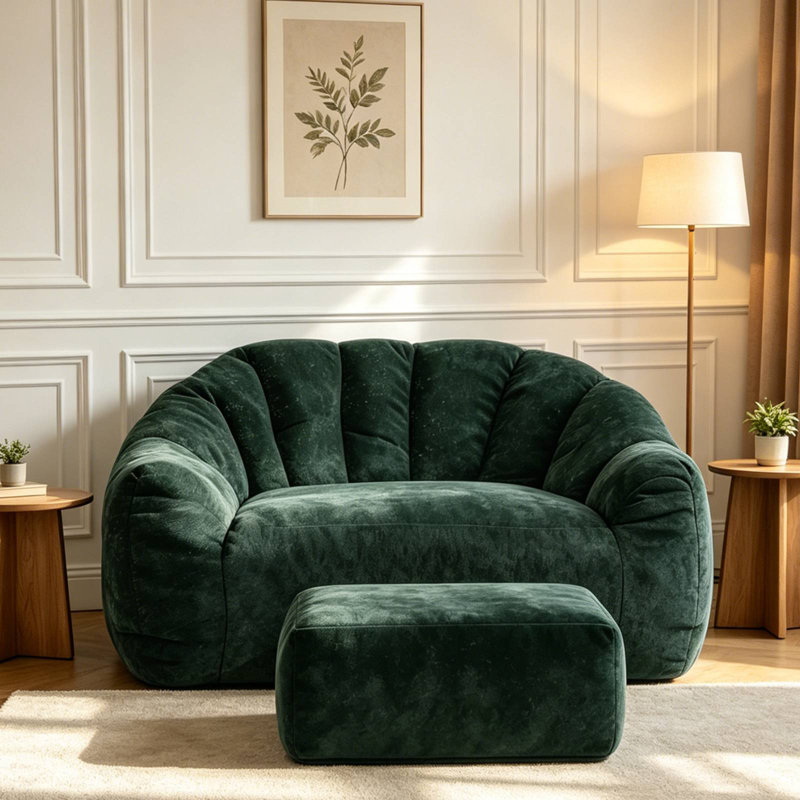 Oversized Loveseat Sofa For Adults,Stuffed Accent Bean Bag Perfect,Compressed Packing, Green