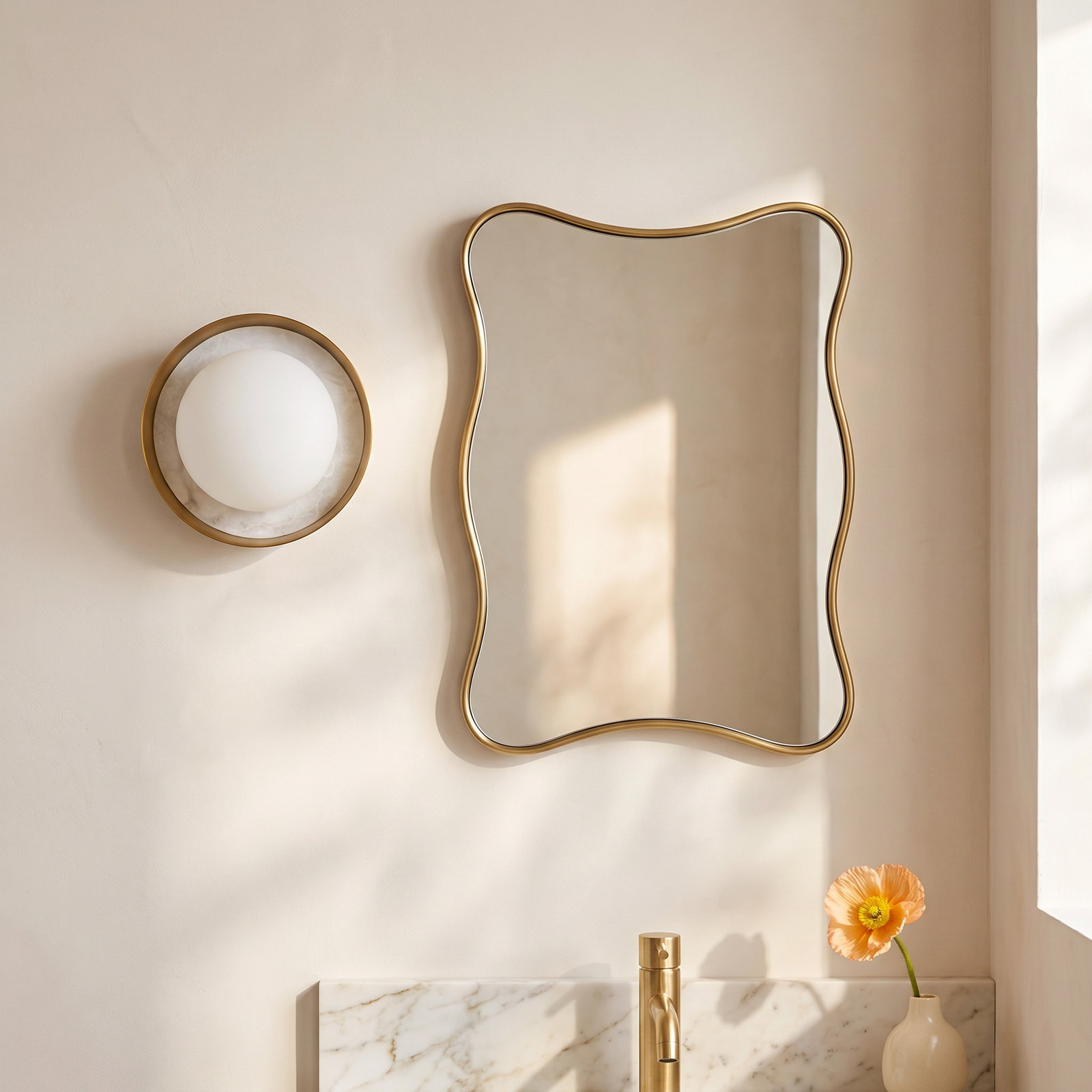 Alonso Single Alabaster Dimmable Bath Sconce, Vintage Brass