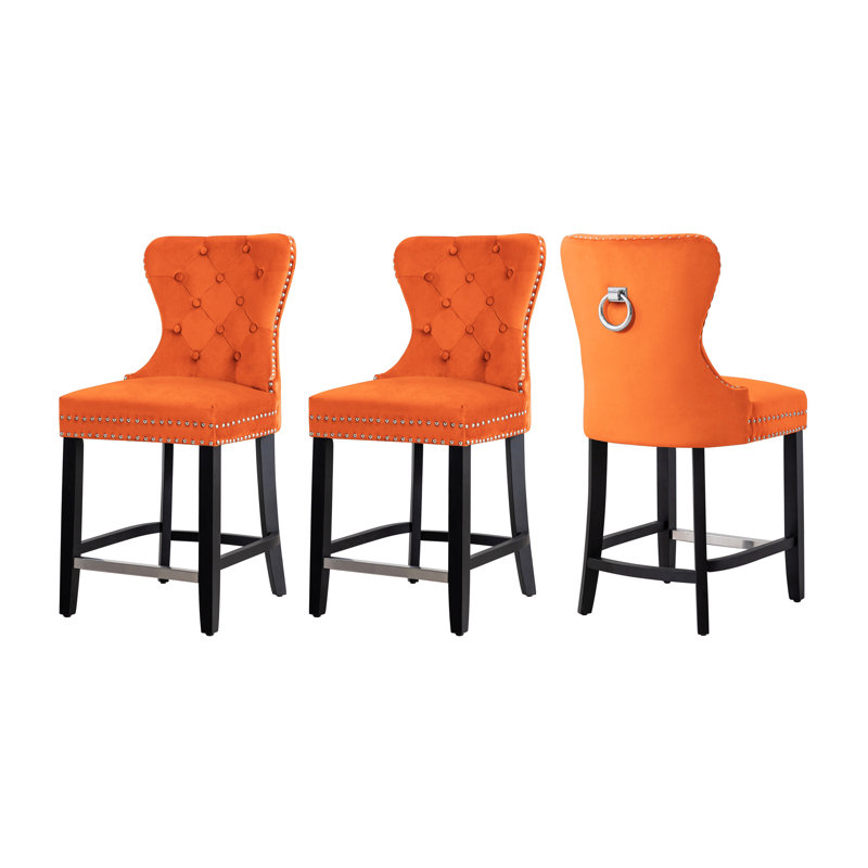 Tabouret de bar et de comptoir Kirsten, Tabouret de comptoir (siège d'une hauteur de 24 p, Orange, Noir