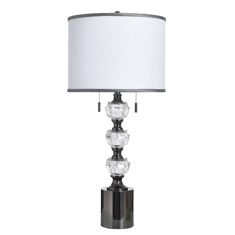 Lampe de table en verre Coralie - argent Hayla - abat-jour blanc