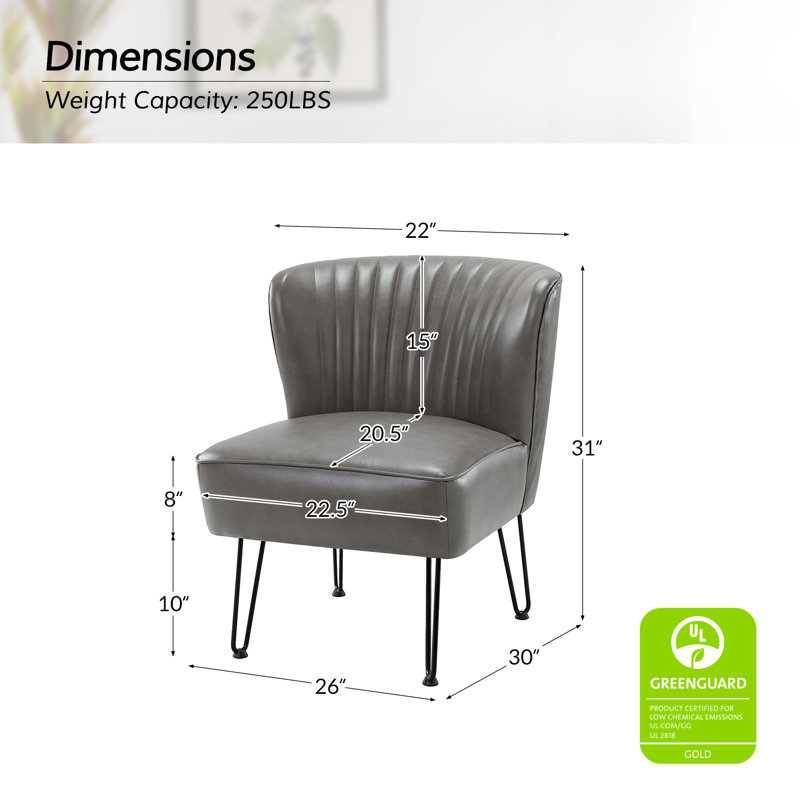 Euclid Faux Leather Chair With Metal Base, Grey Pebbled Faux Leather