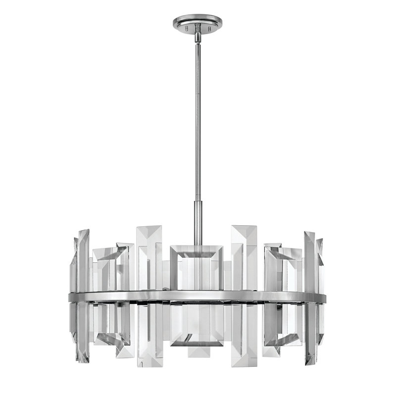 Lustre cylindrique de luxe convertible six lumières Odette - Cristal taillé émeraude, Nickel poli