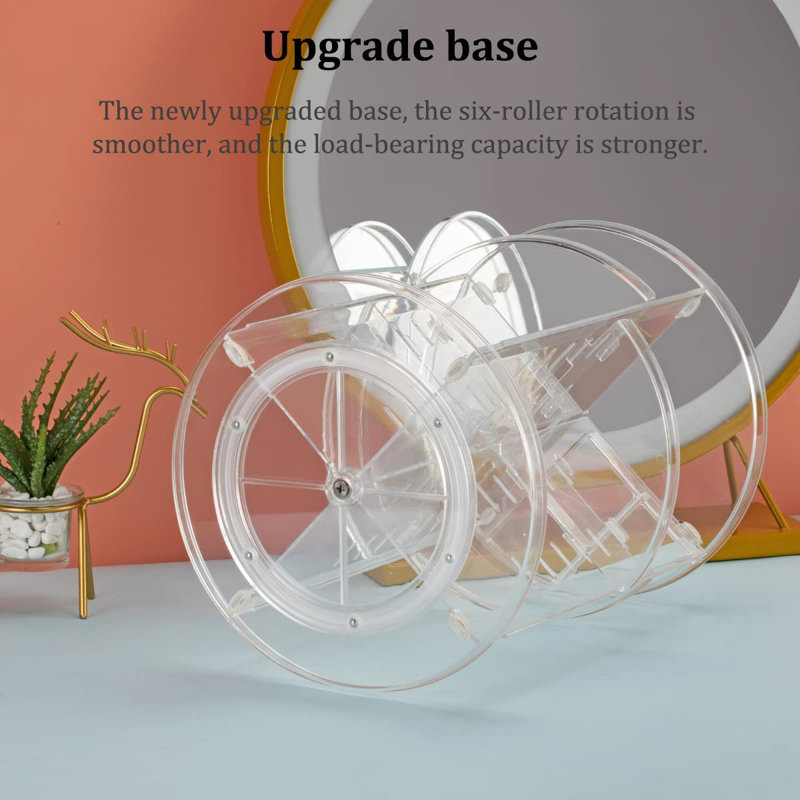 Multifunctional 360° Rotating Cosmetic Display Box With Brush Holder Perfume Tray, Transparent