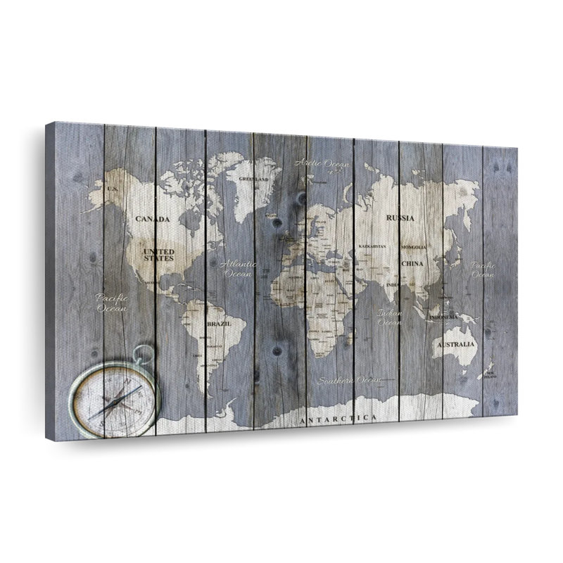 Impression sur toile carte rustique en bois, H 8 po x l 12 po x P 1 po