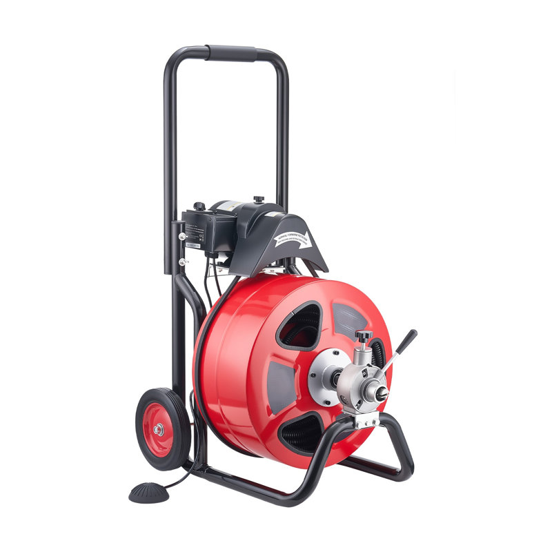 VEVOR 100 Ft x 3/4 In Auto Feed Drain Cleaner Machine with 4 Cutters, Electric Sewer Snake Auger on Wheels for 4-8 Inch Pipes
