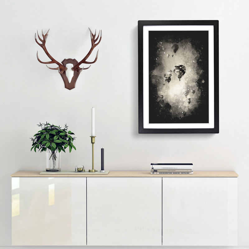 Taking a Hot Air Balloon Ride - Framed Print, 63cm H x 45cm W x 2cm D, Black Framed