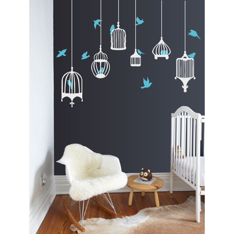 Décalcomanie murale galores oiseau, H 31 po x l 38 po x p 0,01 po, Bleu / blanc