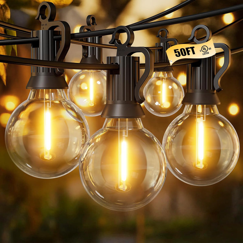Guirlandes lumineuses d'extérieur - Guirlandes de lumières à DEL à intensité variable avec ampoules en plastique G40, toutes lumières suspendues résistantes aux intempéries pour le porche extérieur