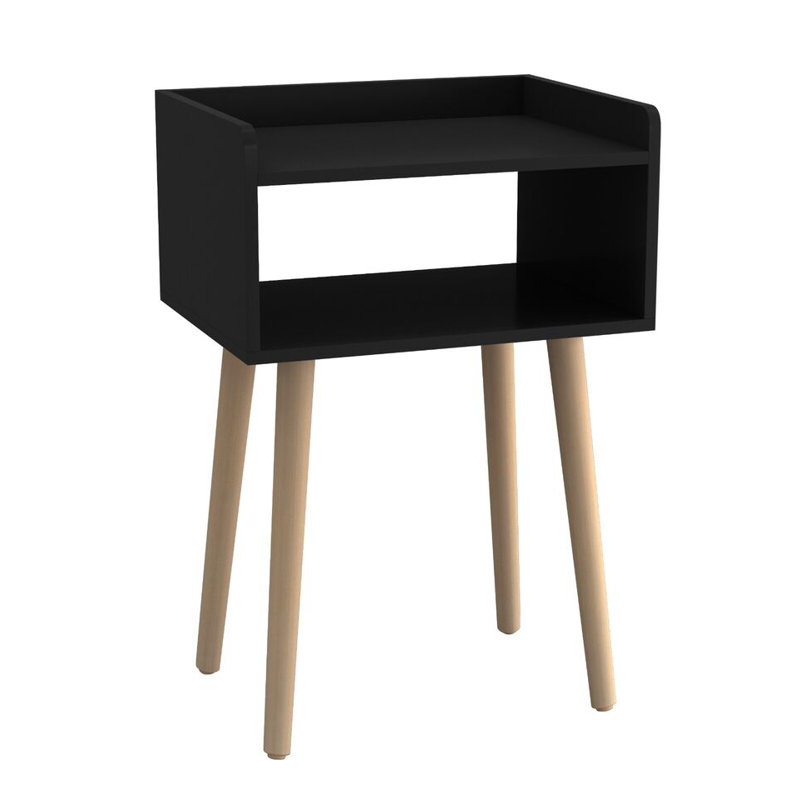 Zilla  40cm W Solid Wood Bedside Table, Black