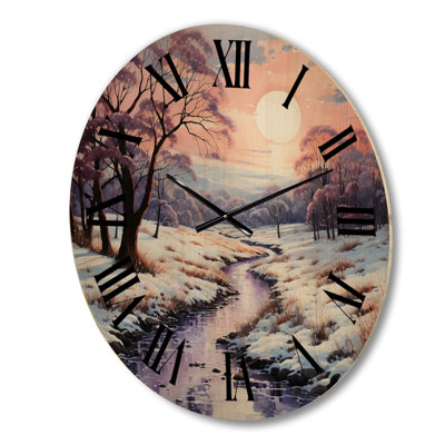 Horloge murale en bois blanc fuchsia Winter Sunrise II - Paysages