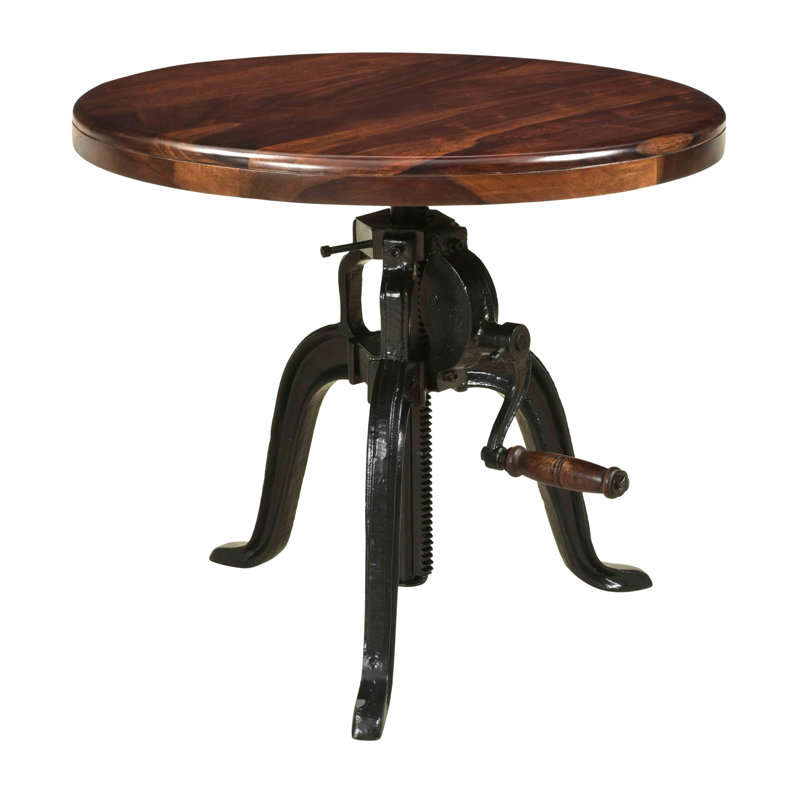 Lincya Sheesham Round Solid Wood Top with Iron Base Dining Table