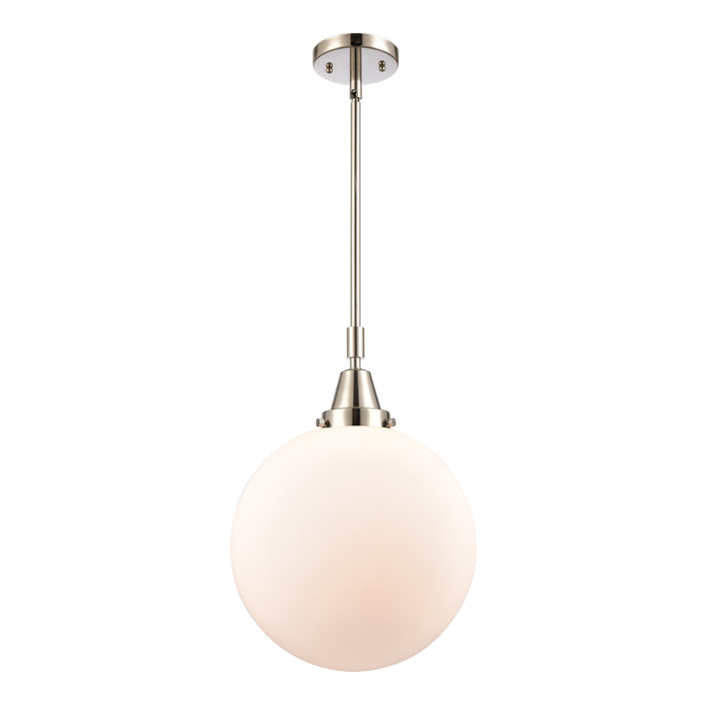 Luminaire suspendu sphère 1 lumière Lorri, Blanc mat, H 49,12 po x l 12 po x P 12 po, Nickel poli
