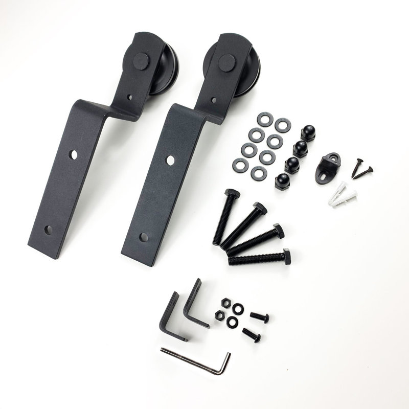 Ensemble de rouleaux noirs noirs droits courbés pour une porte de dérivation à rail simple