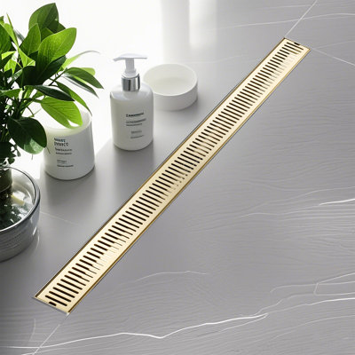 Drain de douche linéaire 32 pouces, drain de plancher en acier inoxydable 304 avec grille amovible, drain de douche rectangulaire avec accessoires d'installation