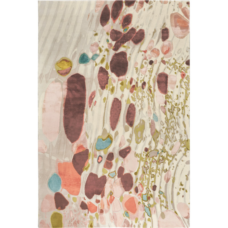 Oyster Hand Knotted Wool/Silk Abstract Area Rug in Brown/Beige/Gold/Orange by Chihuly, Rectangle 4' x 6'