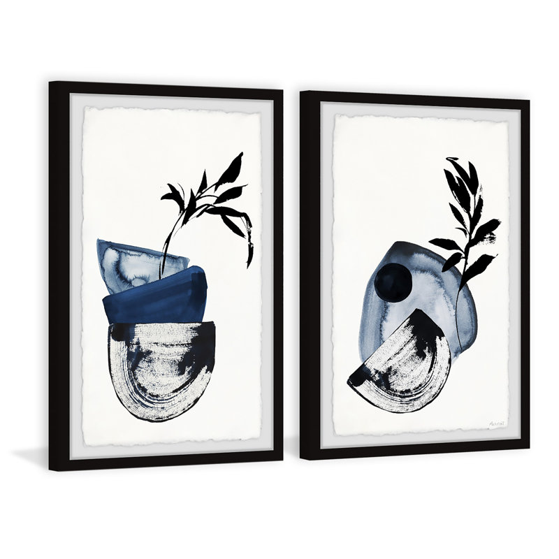 Blue Vase Centerpiece by Marmont Hill - 2 Piece Single Picture Frame Painting Set, 91"H x 61"W x 3.81"D