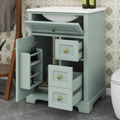 Ensemble de meuble-lavabo 24 po avec lavabo, armoire de rangement en bois massif avec 2 tiroirs et un tiroir basculant