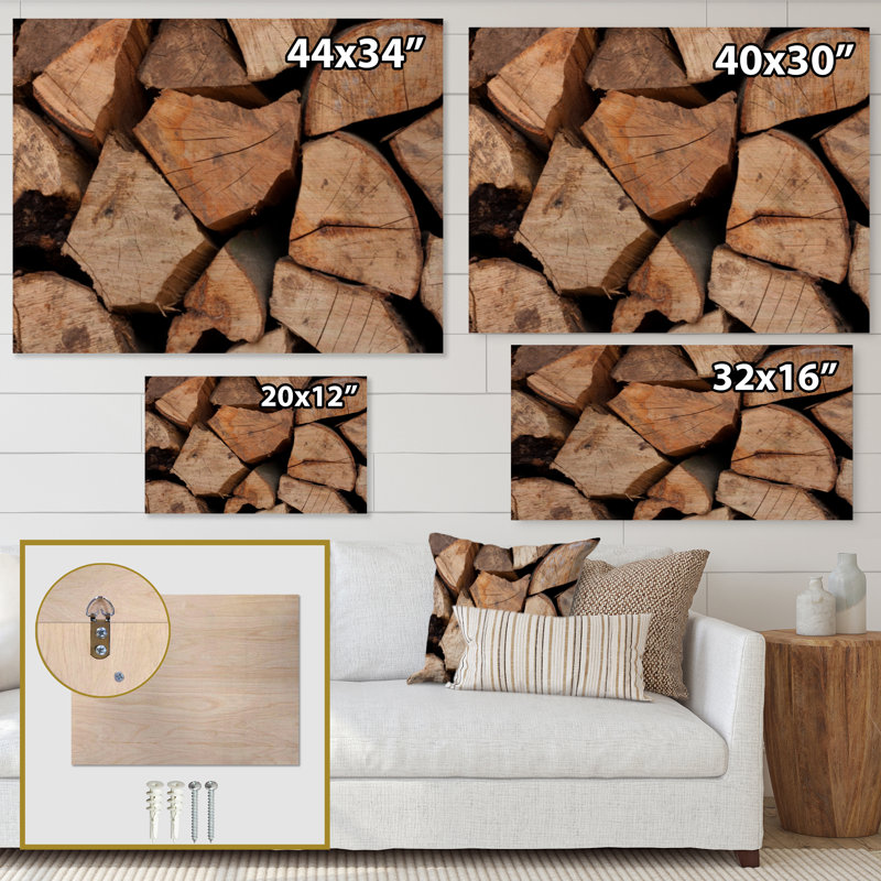 Pile de bois de chauffage - Impression traditionnelle sur bois brun, H 12 po x l 20 po x P 1 po