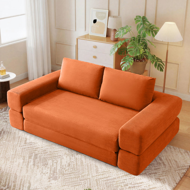 Canapé-lit pliable 81 po, divan-lit convertible 3-en-1, Orange