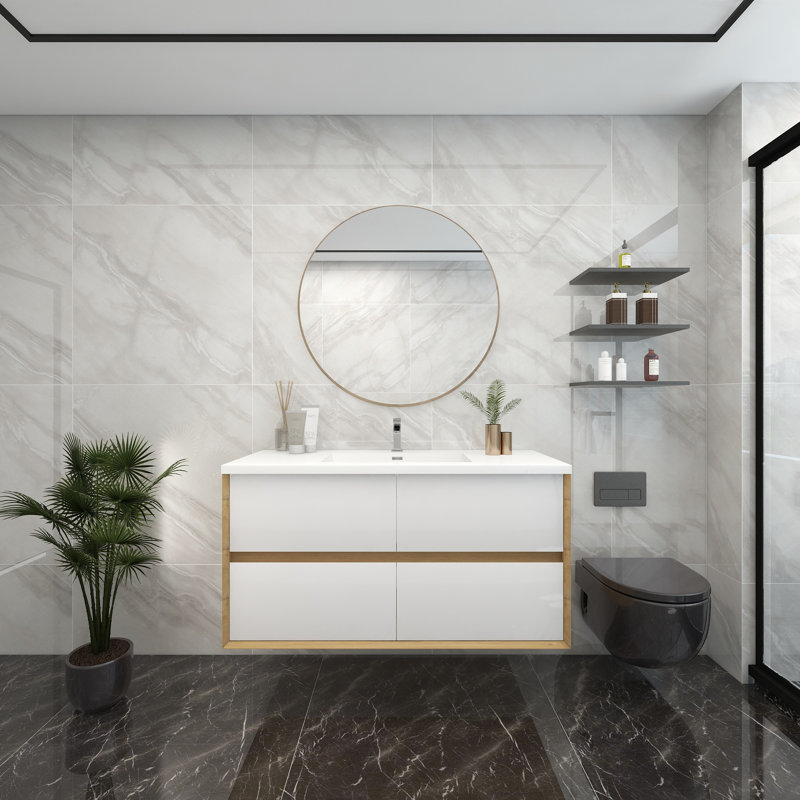 Meuble-lavabo mural simple 48 po, Blanc brillant
