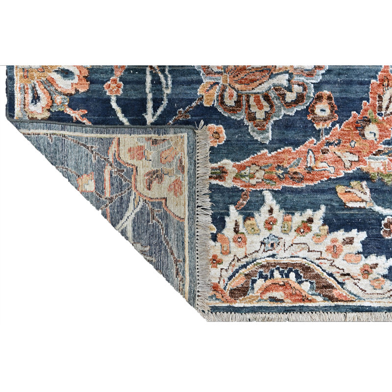 High-Quality Hand-Knotted Wine Area Rug, Dark Blue, Rectangle 8' x 10'