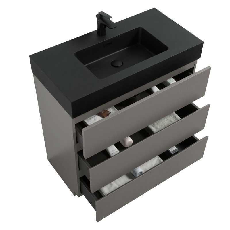 Meuble-lavabo gris de 91 cm (36 po) - Design élégant, grand espace de rangement, fonctionnement silencieux, grande capacité de rangement, prêt à l'emploi