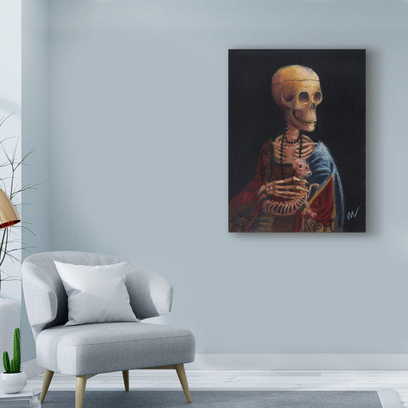 «Skelly with a Ferret», reproduction de peinture acrylique sur toile tendue, H 47 po x l 35 po x P 2 po