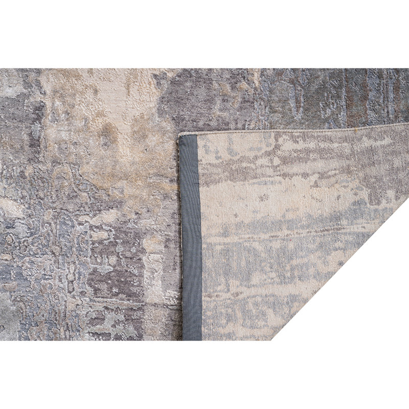 Hand Woven Silk and Wool Abstract Area Rug, Rectangle 9' x 12'