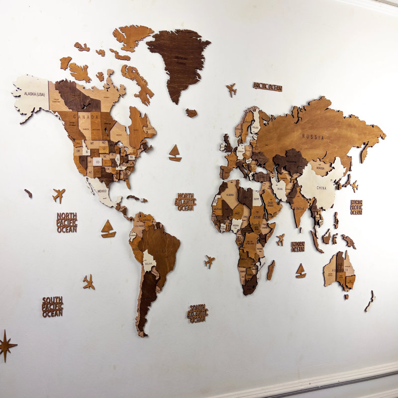 Wooden World Map - Brown
