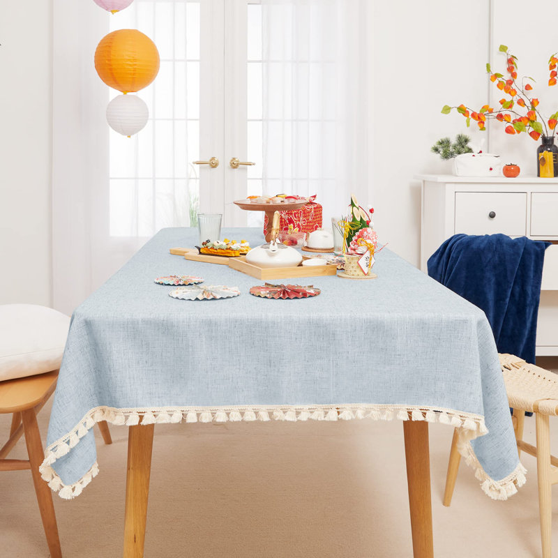 Tassel Solid Waterproof Water Resistant Linen Tablecloth