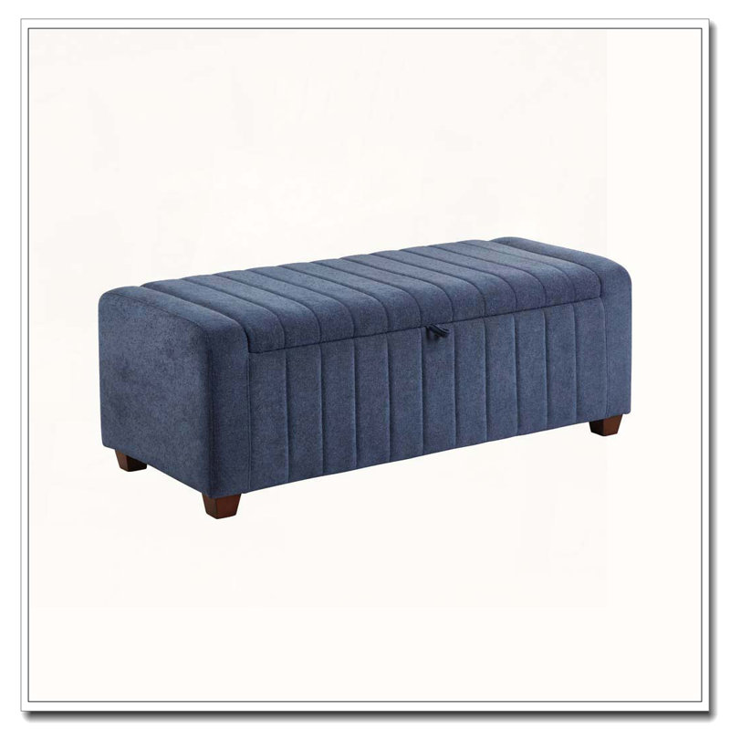 Boucle Upholstered Bench Flip Top Storage Bench,Solid Wood Legs, Blue